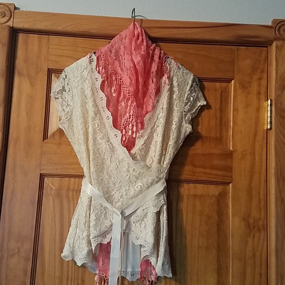 Lace blouse with scarf